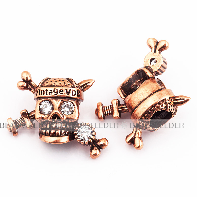 Viking pirate Skull Bead,antique style Paracord Bead Skull Charm,fit for EDC Survival Bracelet Lanyard,25x26x11.5mm
