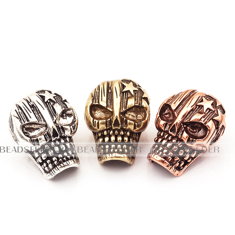 Skull with star on top Bead ,bronze Skull Bead,Paracord Bead Skull Charm, fit for EDC Survival Bracelet Keychain Lanyard,21x15x13mm