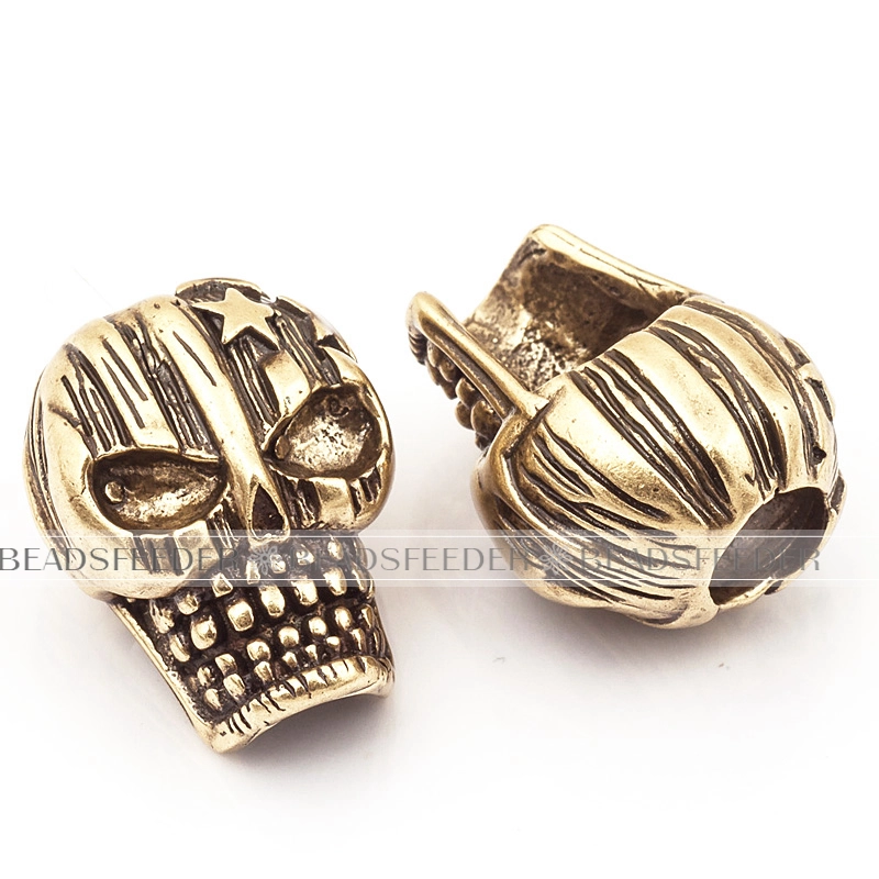Skull with star on top Bead ,bronze Skull Bead,Paracord Bead Skull Charm, fit for EDC Survival Bracelet Keychain Lanyard,21x15x13mm