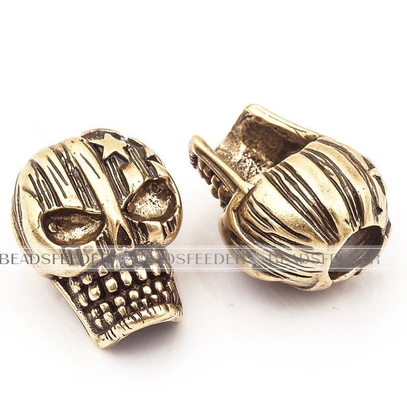 Skull with star on top Bead ,bronze Skull Bead,Paracord Bead Skull Charm, fit for EDC Survival Bracelet Keychain Lanyard,21x15x13mm