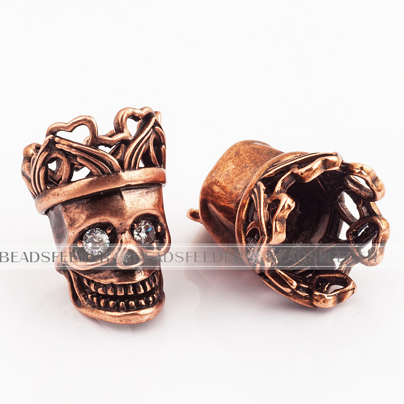 Hallow crown Skull Bead,antique style Paracord Bead Skull Charm,fit for EDC Survival Bracelet Lanyard,24x16x18mm