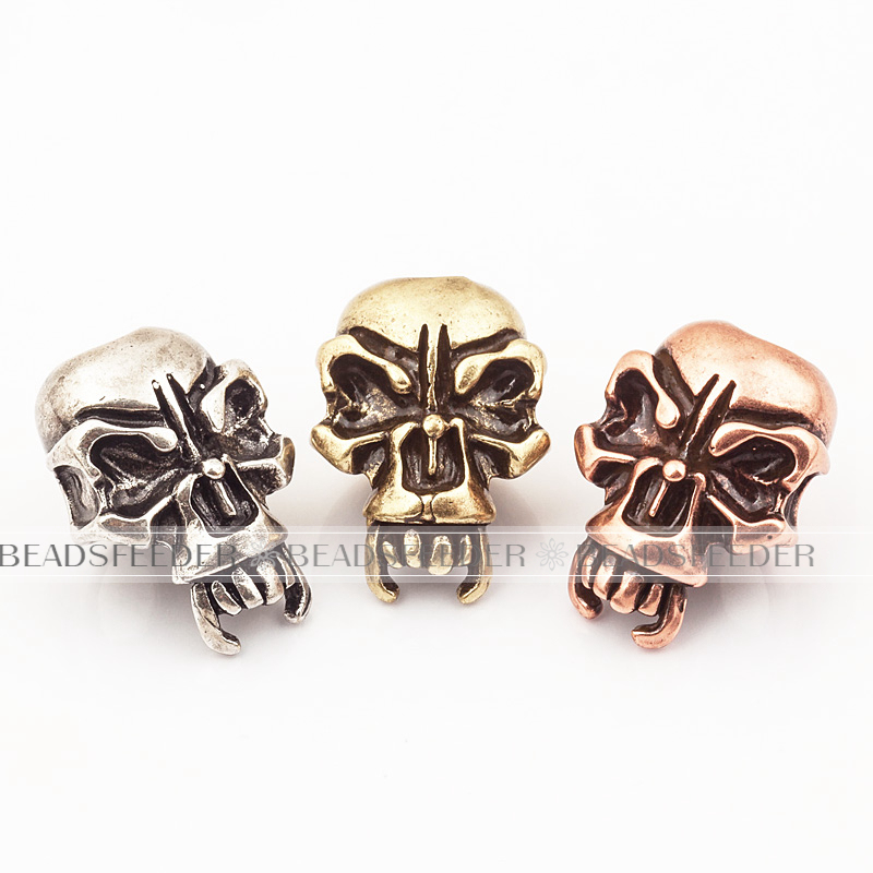 Skull with long teeth Bead ,bronze Skull Bead,Paracord Bead Skull Charm, fit for EDC Survival Bracelet Keychain Lanyard,21x15x12mm