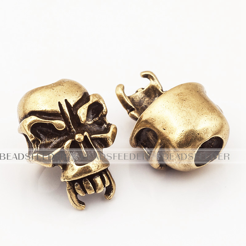 Skull with long teeth Bead ,bronze Skull Bead,Paracord Bead Skull Charm, fit for EDC Survival Bracelet Keychain Lanyard,21x15x12mm