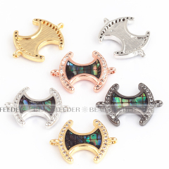 Axe ax hatchet chopper link connector,with abalone shell chips,clear cubic zirconia CZ micro pave,space connector for men ,18.5x13.5x3mm 1pc