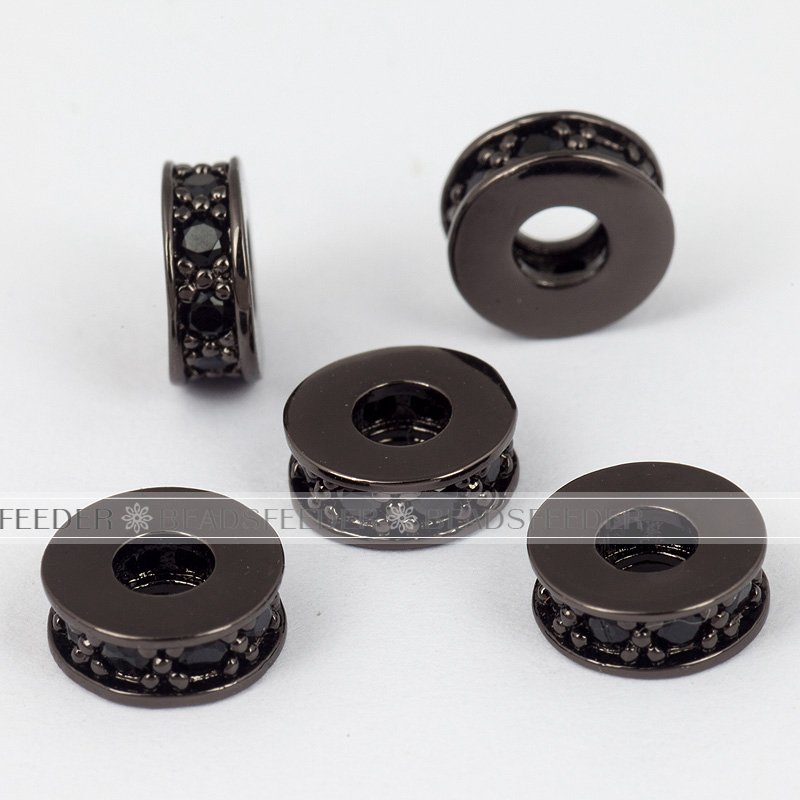 Micro Pave roundle space Bead / CZ Bead / Cubic Zirconia beads , Men Bracelet Charms, Pave Beads, Bracelet Charms, 8x3mm, 1pc