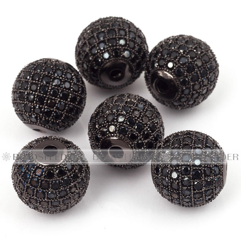 12mm black CZ shamballa round ball bead Micro Pave Bead,Clear Cubic Zirconia CZ beads,for men and women Bracelet