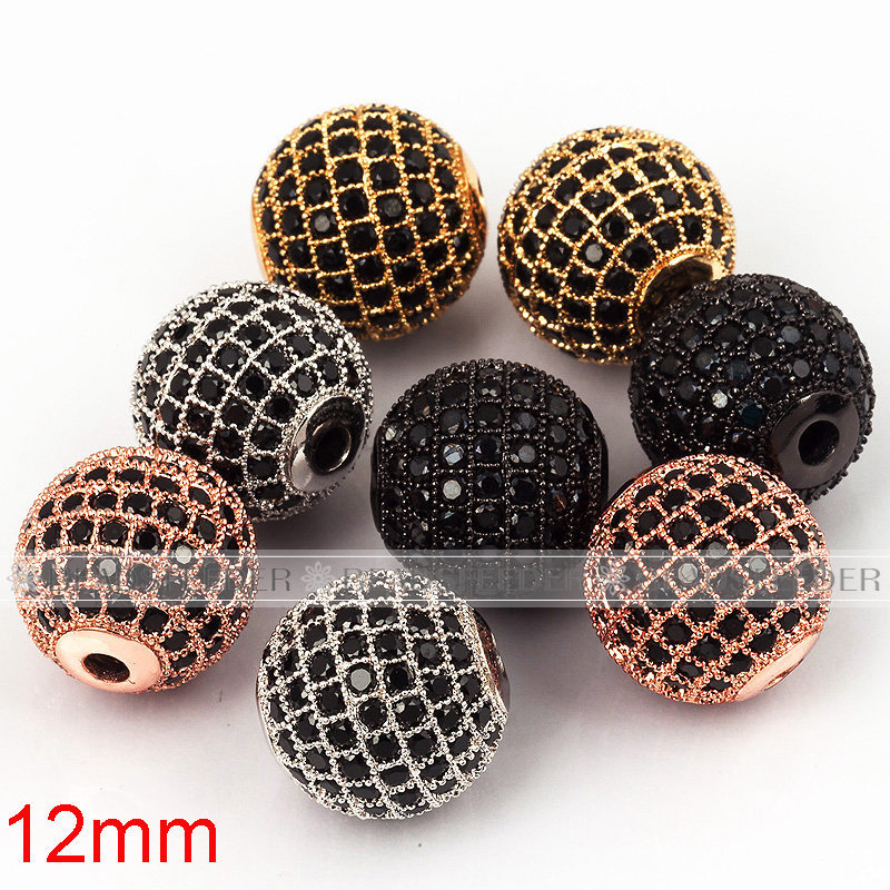 12mm black CZ shamballa round ball bead Micro Pave Bead,Clear Cubic Zirconia CZ beads,for men and women Bracelet