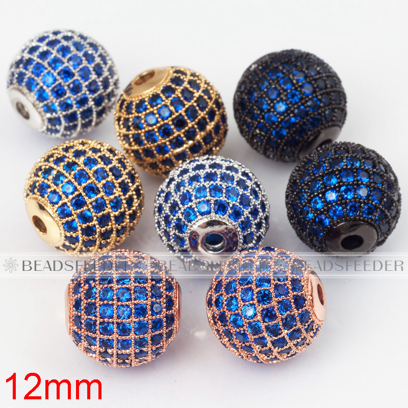 12mm blue CZ shamballa round ball bead Micro Pave Bead,Clear Cubic Zirconia CZ beads,for men and women Bracelet