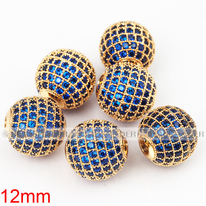 12mm blue CZ shamballa round ball bead Micro Pave Bead,Clear Cubic Zirconia CZ beads,for men and women Bracelet