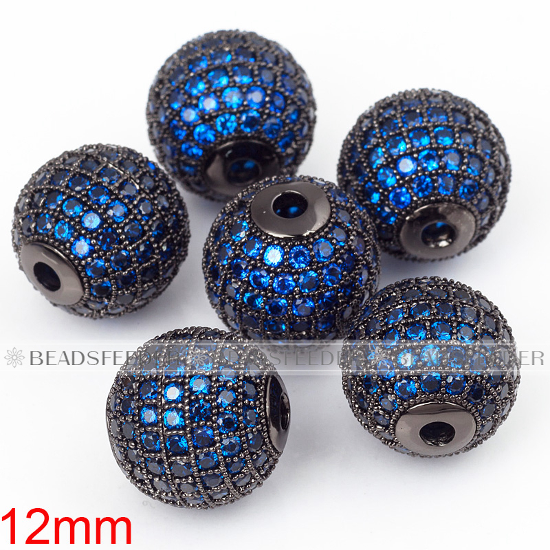 8mm blue CZ shamballa round ball bead Micro Pave Bead,Clear Cubic Zirconia CZ beads,for men and women Bracelet