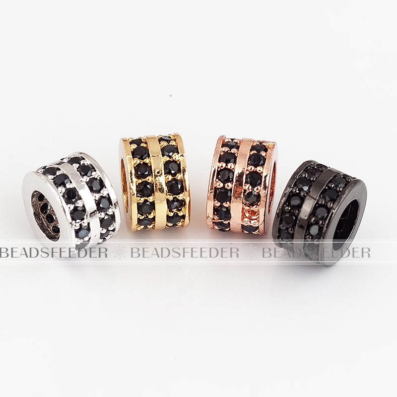 Micro Pave roundle space Bead / CZ Bead / Cubic Zirconia beads , Men Bracelet Charms, Pave Beads, Bracelet Charms, 9x5 mm, 1pc