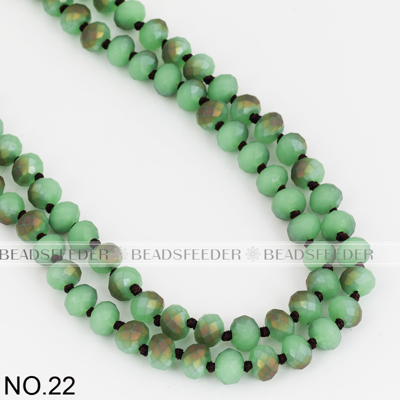 60'' inch, Peridot opal ,handknotted necklace chain,ready to wear, 8mm crystal glass beads knotted, ideal for pendant/stack layer necklace , 1 strand