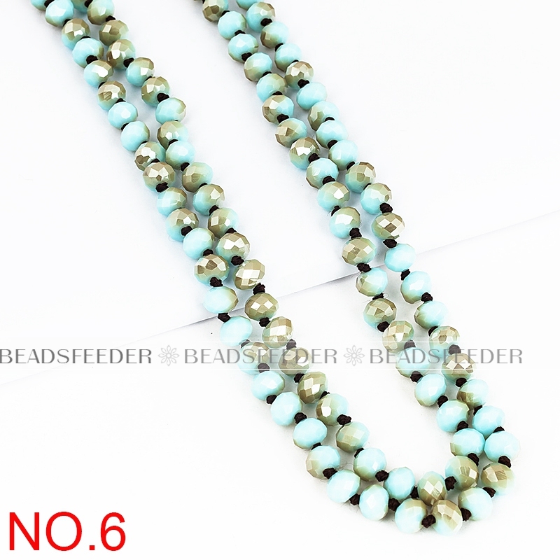 60'' inch, Mint alabaster, knotted necklace chain,ready to wear, 8mm crystal glass beads knotted, ideal for pendant/stack layer necklace , 1 strand