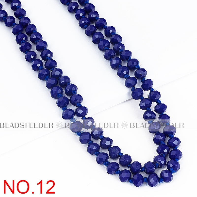 60'' inch, Royal blue ,handknotted necklace chain,ready to wear, 8mm crystal glass beads knotted, ideal for pendant/stack layer necklace , 1 strand