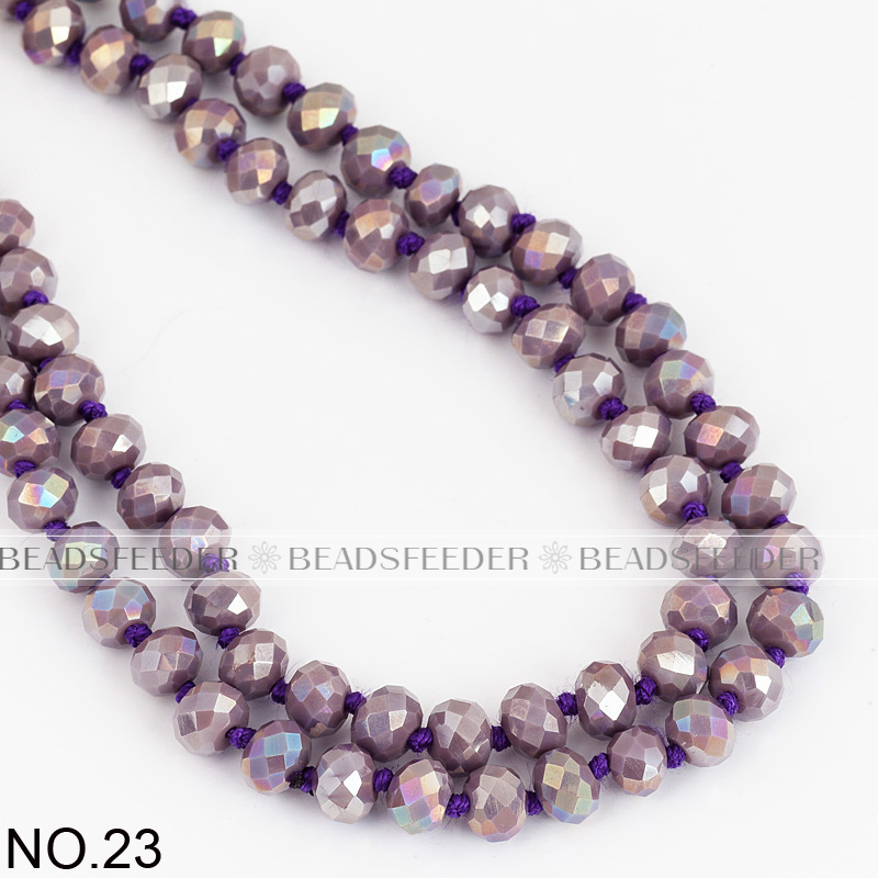 60'' inch, Lilac opal ,handknotted necklace chain,ready to wear, 8mm crystal glass beads knotted, ideal for pendant/stack layer necklace , 1 strand