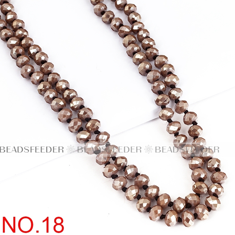 60'' inch, chocolate ,handknotted necklace chain,ready to wear, 8mm crystal glass beads knotted, ideal for pendant/stack layer necklace , 1 strand