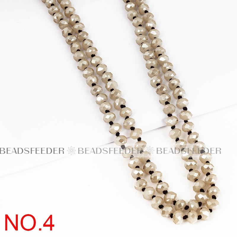 60'' inch,Golden grey colour, knotted necklace chain,ready to wear, 8mm crystal glass beads knotted, ideal for pendant/stack layer necklace , 1 strand