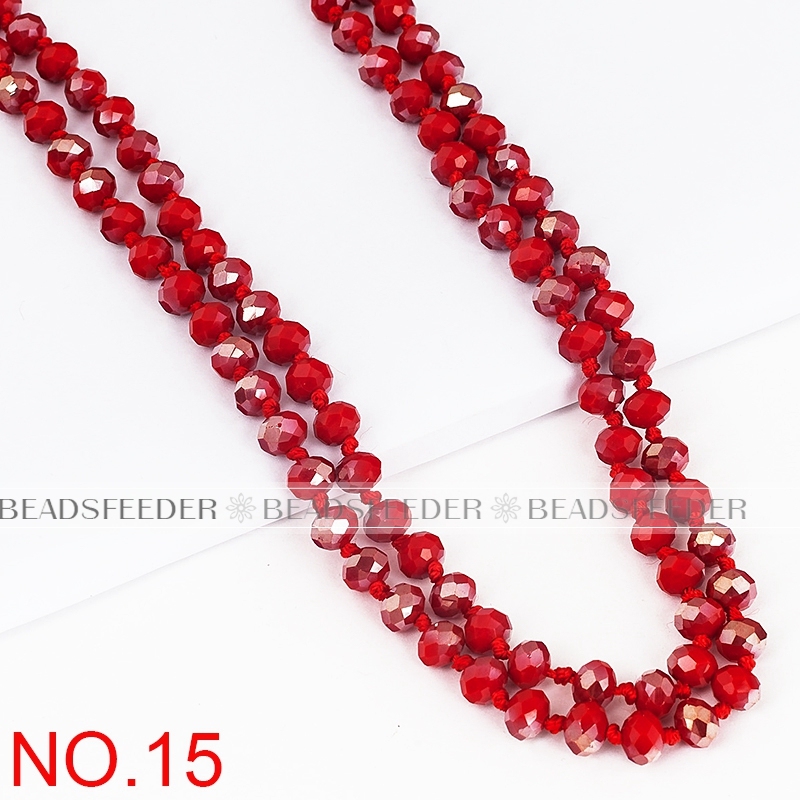 60'' inch, red ,handknotted necklace chain,ready to wear, 8mm crystal glass beads knotted, ideal for pendant/stack layer necklace , 1 strand