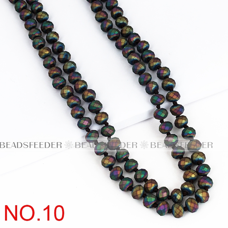 60'' inch,Matt iridescent , knotted necklace chain,ready to wear, 8mm crystal glass beads knotted, ideal for pendant/stack layer necklace , 1 strand