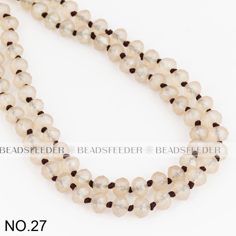 60'' inch, Matt Light honey , knotted necklace chain,ready to wear, 8mm crystal glass beads knotted, ideal for pendant/stack layer necklace , 1 strand