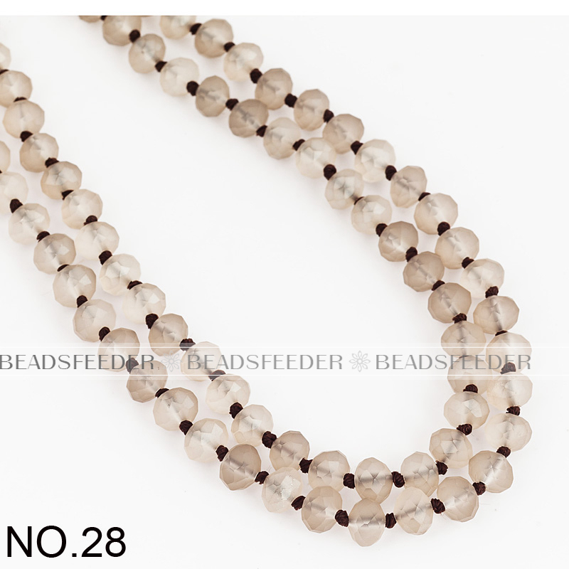 60'' inch, Matt dark honey , knotted necklace chain,ready to wear, 8mm crystal glass beads knotted, ideal for pendant/stack layer necklace , 1 strand