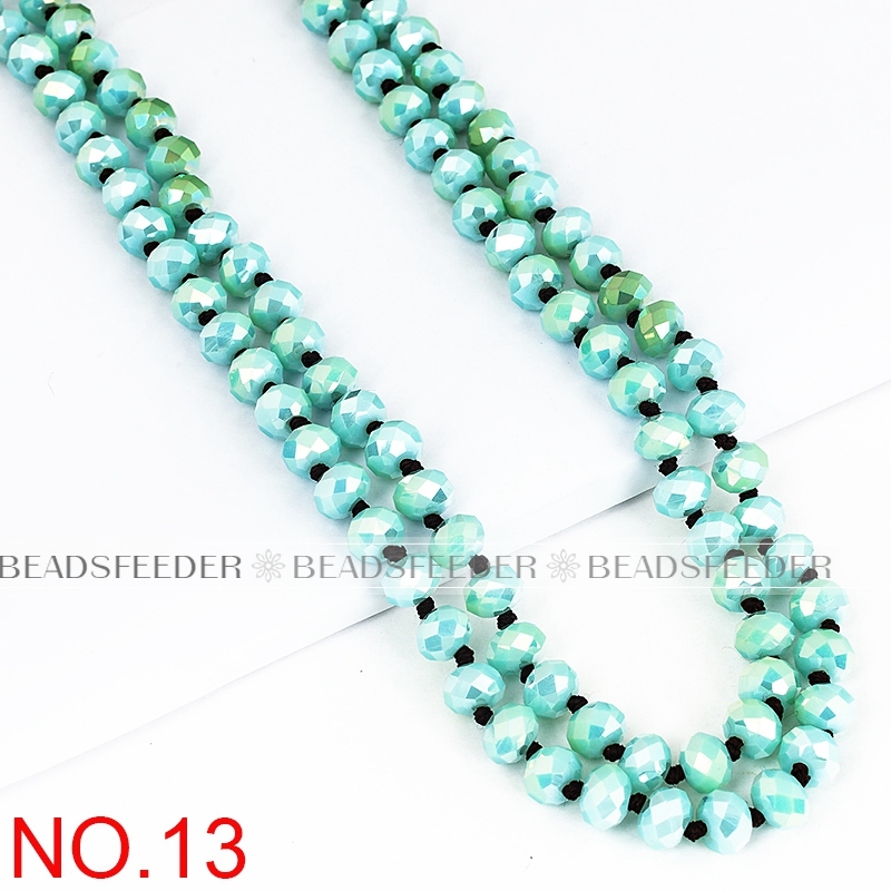 60'' inch, Mint green ,handknotted necklace chain,ready to wear, 8mm crystal glass beads knotted, ideal for pendant/stack layer necklace , 1 strand