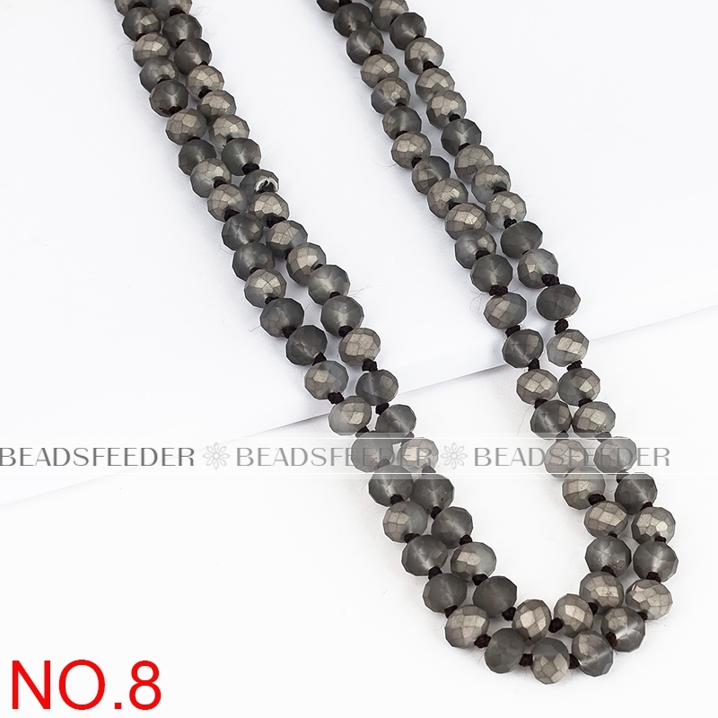 60'' inch,Matt dark grey,hand knotted necklace chain,ready to wear, 8mm crystal glass beads knotted, ideal for pendant/stack layer necklace , 1 strand