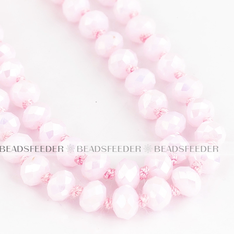 60'' inch, Rose alabaster , knotted necklace chain,ready to wear, 8mm crystal glass beads knotted, ideal for pendant/stack layer necklace , 1 strand