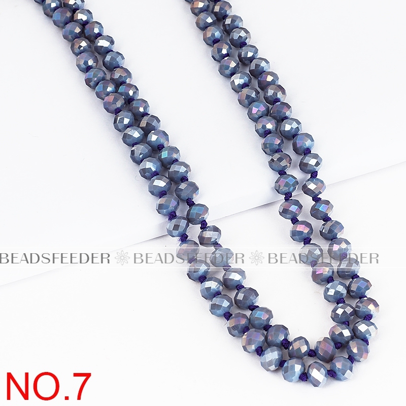 60'' inch,Grey purple,hand knotted necklace chain,ready to wear, 8mm crystal glass beads knotted, ideal for pendant/stack layer necklace , 1 strand