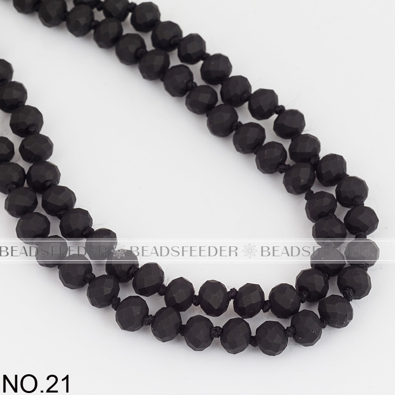 60'' inch, Matt black ,handknotted necklace chain,ready to wear, 8mm crystal glass beads knotted, ideal for pendant/stack layer necklace , 1 strand