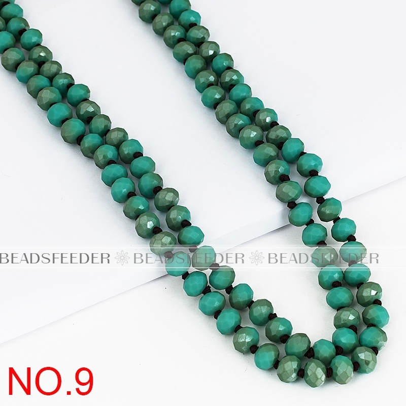 60'' inch,Matt palagreen,hand knotted necklace chain,ready to wear, 8mm crystal glass beads knotted, ideal for pendant/stack layer necklace , 1 strand