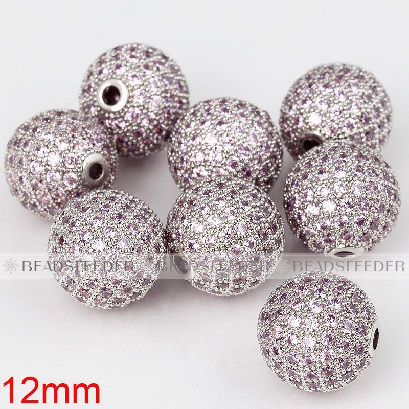 12mm Pink CZ shamballa round ball bead Micro Pave Bead,Clear Cubic Zirconia CZ beads,for men and women Bracelet