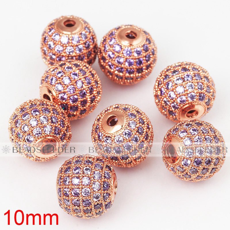 10mm Violet CZ shamballa round ball bead Micro Pave Bead,Clear Cubic Zirconia CZ beads,for men and women Bracelet