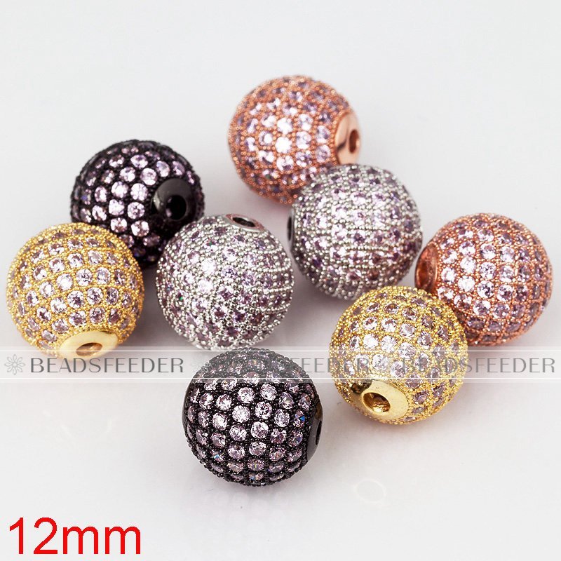 12mm Pink CZ shamballa round ball bead Micro Pave Bead,Clear Cubic Zirconia CZ beads,for men and women Bracelet