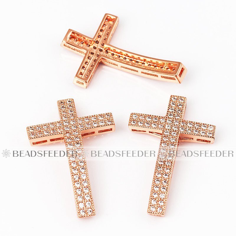 Cross bead for bracelet ,Micro Pave cross Beads / CZ Bead / Clear Cubic Zirconia space beads, Jewelry Making Supplies findings, 34mm,1pc