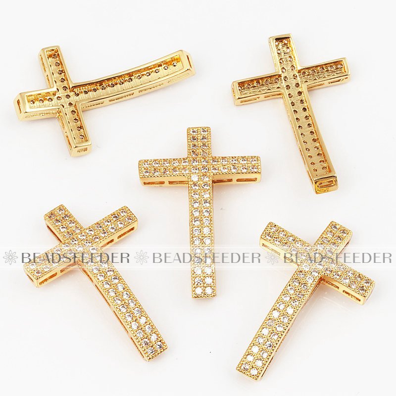 Cross bead for bracelet ,Micro Pave cross Beads / CZ Bead / Clear Cubic Zirconia space beads, Jewelry Making Supplies findings, 34mm,1pc