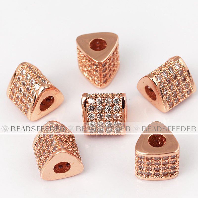 Triangular Triangle Micro Pave space Bead / CZ Bead / Clear Cubic Zirconia Triangular beads ,Pave Beads, Bracelet Charms ,9mm , 1pc