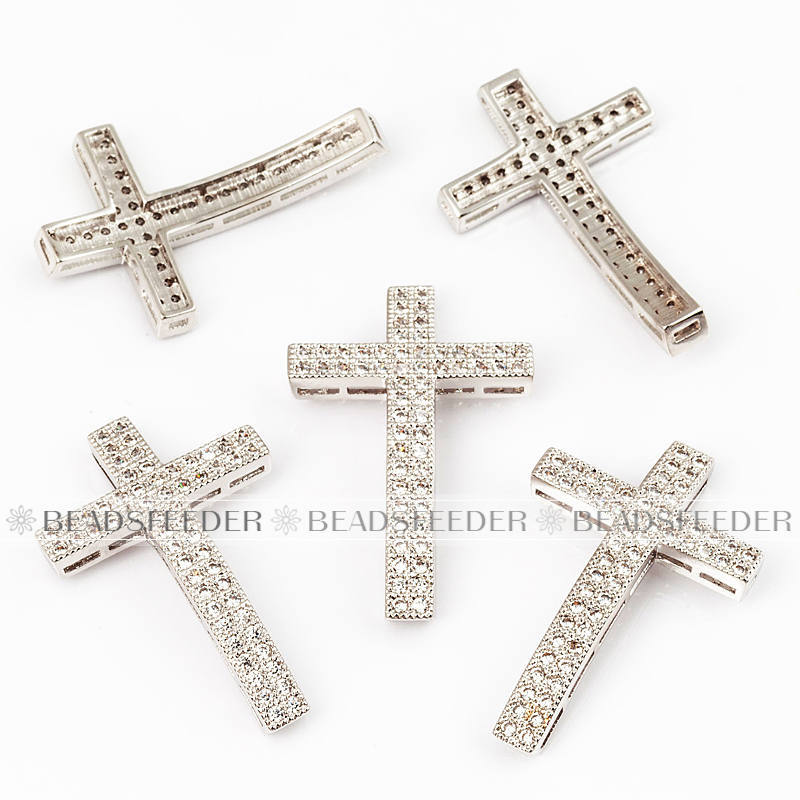 Cross bead for bracelet ,Micro Pave cross Beads / CZ Bead / Clear Cubic Zirconia space beads, Jewelry Making Supplies findings, 34mm,1pc