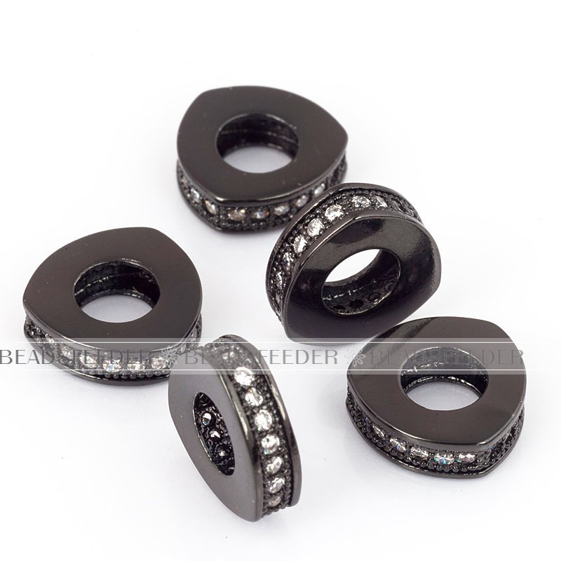 Triangular Triangle Micro Pave space Bead / CZ Bead / Clear Cubic Zirconia Triangular beads ,Pave Beads, Bracelet Charms ,10mm , 1pc