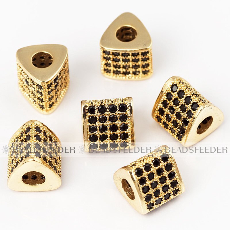 Triangular Triangle Micro Pave space Bead / CZ Bead / black Cubic Zirconia Triangular beads ,Pave Beads, Bracelet Charms ,9mm , 1pc
