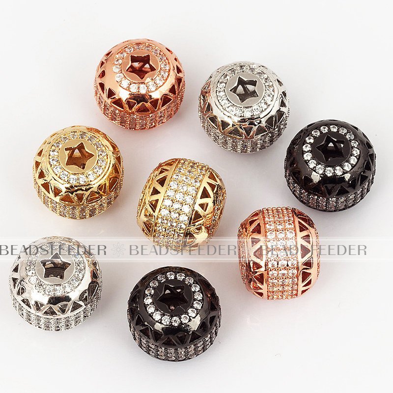 Drum barrel space beads, Micro Pave Beads / CZ Bead / Clear Cubic Zirconia beads , Men Bracelet Charms, Bracelet Charms, 11.5mm, 1pc