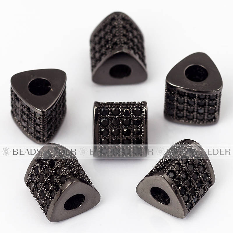 Triangular Triangle Micro Pave space Bead / CZ Bead / black Cubic Zirconia Triangular beads ,Pave Beads, Bracelet Charms ,9mm , 1pc