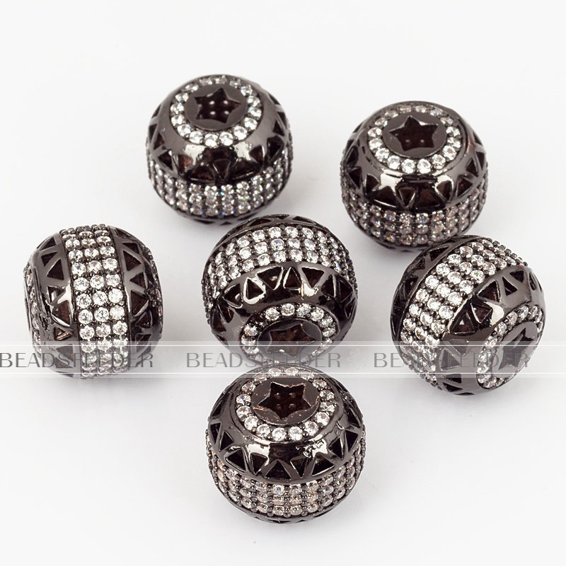 Drum barrel space beads, Micro Pave Beads / CZ Bead / Clear Cubic Zirconia beads , Men Bracelet Charms, Bracelet Charms, 11.5mm, 1pc