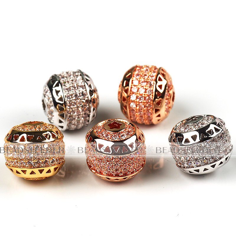 Drum barrel space beads, Micro Pave Beads / CZ Bead / Clear Cubic Zirconia beads , Men Bracelet Charms, Bracelet Charms, 11.5mm, 1pc