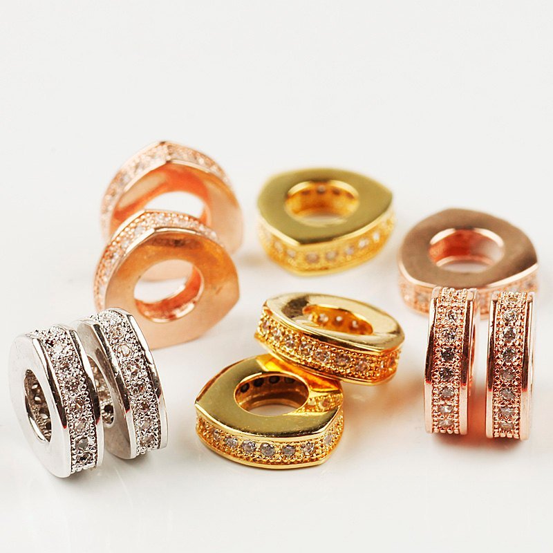 Triangular Triangle Micro Pave space Bead / CZ Bead / Clear Cubic Zirconia Triangular beads ,Pave Beads, Bracelet Charms ,10mm , 1pc