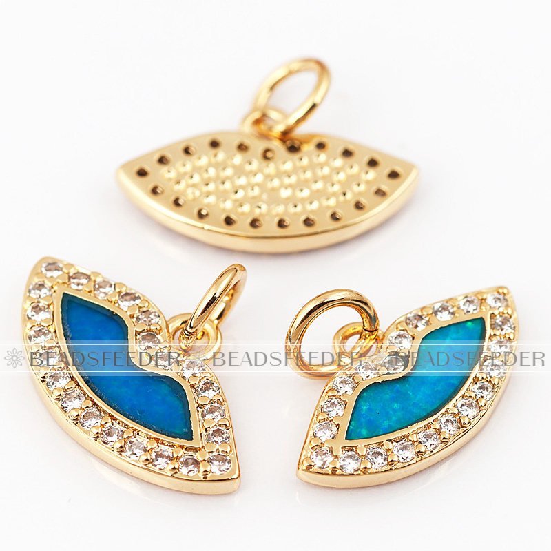 Kiss lip charm/pendant,blue opal, clear CZ micro paved,findingings,Cubic Zirconia CZ pendant,jewelry supplies,craft supplies,15x12x2mm,1pc