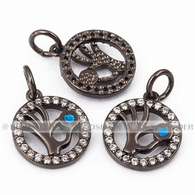 Buddha hand charm/pendant,blue opal, clear CZ micro paved,findingings,Cubic Zirconia CZ pendant,jewelry supplies,craft supplies,16x11x2mm,1pc