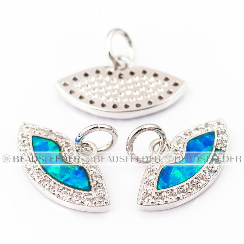 Kiss lip charm/pendant,blue opal, clear CZ micro paved,findingings,Cubic Zirconia CZ pendant,jewelry supplies,craft supplies,15x12x2mm,1pc