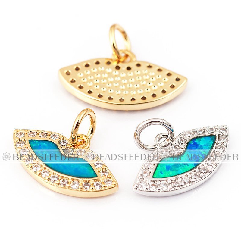 Kiss lip charm/pendant,blue opal, clear CZ micro paved,findingings,Cubic Zirconia CZ pendant,jewelry supplies,craft supplies,15x12x2mm,1pc