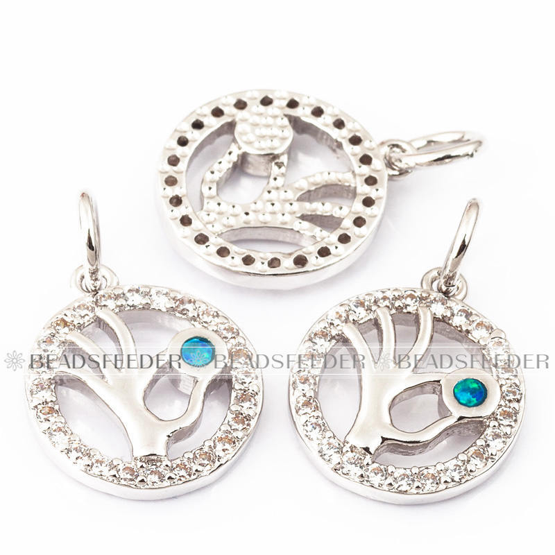 Buddha hand charm/pendant,blue opal, clear CZ micro paved,findingings,Cubic Zirconia CZ pendant,jewelry supplies,craft supplies,16x11x2mm,1pc
